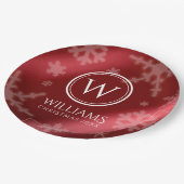 Festive Red Folie Snowflakes Monogram Naam Papieren Bordje (Gekanteld)