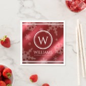 Festive Red Folie Snowflakes Monogram Naam Servet (Insitu)