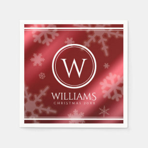 Festive Red Folie Snowflakes Monogram Naam Servet