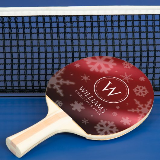 Festive Red Folie Snowflakes Monogram Naam Tafeltennisbatje (Insitu)