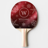 Festive Red Folie Snowflakes Monogram Naam Tafeltennisbatje (Voorkant)