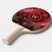 Festive Red Folie Snowflakes Monogram Naam Tafeltennisbatje (Voorkant Gekanteld)