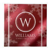 Festive Red Folie Snowflakes Monogram Naam Tegeltje (Voorkant)