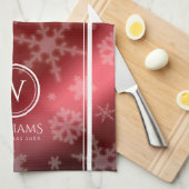 Festive Red Folie Snowflakes Monogram Naam Theedoek (Quarter Fold)