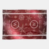 Festive Red Folie Snowflakes Monogram Naam Theedoek (Horizontaal)