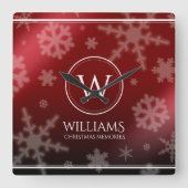 Festive Red Folie Snowflakes Monogram Naam Vierkante Klok (Voorkant)