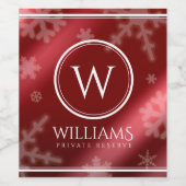 Festive Red Folie Snowflakes Monogram Naam Wijn Etiket (Enkel label)