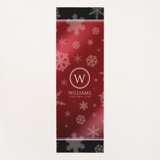 Festive Red Folie Snowflakes Monogram Naam Yogamat (Voorkant)