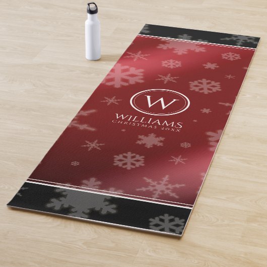 Festive Red Folie Snowflakes Monogram Naam Yogamat (In situ)
