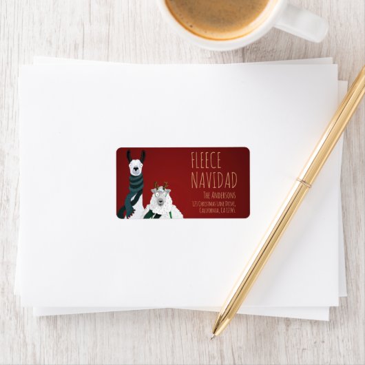 Festive Red Funny Llama & Sheep ‘Fleece Navidad’  Etiket (Insitu)