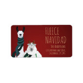 Festive Red Funny Llama & Sheep ‘Fleece Navidad’  Etiket (Voorkant)