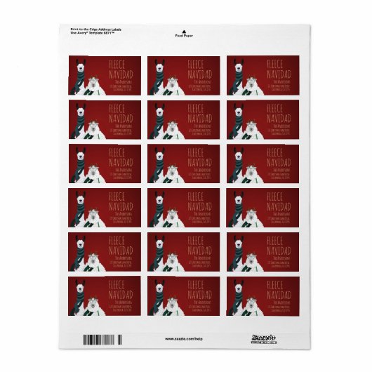 Festive Red Funny Llama & Sheep ‘Fleece Navidad’  Etiket (Full Sheet)