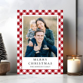 Festive Red Gingham Photo Christmas Feestdagenkaart