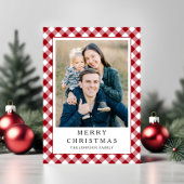 Festive Red Gingham Photo Christmas Feestdagenkaart