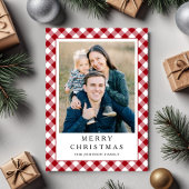Festive Red Gingham Photo Christmas Feestdagenkaart