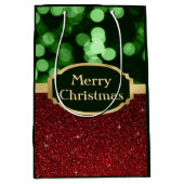 Festive Red Glitter en Green Bokeh Kerstmis Medium Cadeauzakje (Voorkant)
