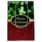 Festive Red Glitter en Green Bokeh Kerstmis Medium Cadeauzakje (Achterkant)