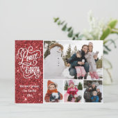 Festive Red Glitter Peace on Earth - Kerstmis Feestdagenkaart (Staand voorkant)