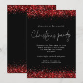 Festive Red Glitter Script Kerstparty Black Kaart (Voorkant / Achterkant)