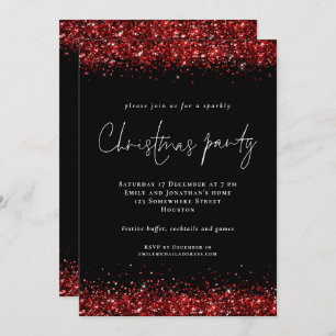 Festive Red Glitter Script Kerstparty Black Kaart