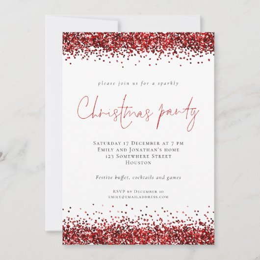 Festive Red Glitter Script Kerstparty Kaart (Voorkant)