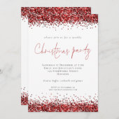Festive Red Glitter Script Kerstparty Kaart (Voorkant / Achterkant)