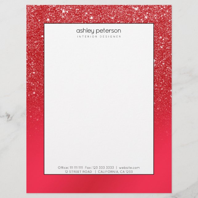 Festive red glitter sparkles ombre kermas briefhoofd (Voorkant)