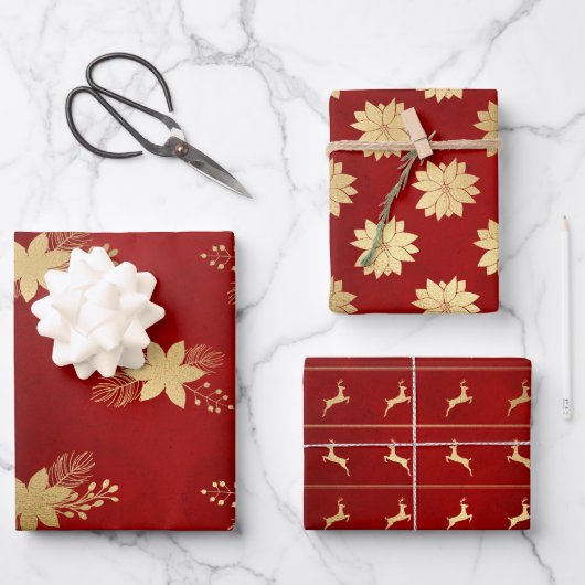 Festive Red & Gold Foil Winter Kerstpatronen Inpakpapier Vel (Voorkant)