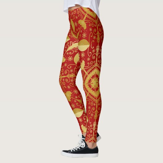 Festive Red & Gold Kerstmis Leggings (Links)