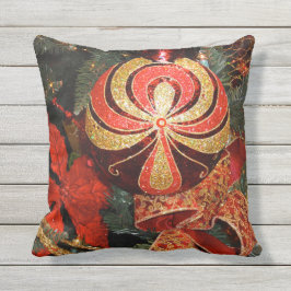 Festive Red Gold-kerstversiering en Poinsettia Buitenkussen