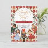 Festive Red Gold Nutcracker Party Birthday Kaart (Staand voorkant)