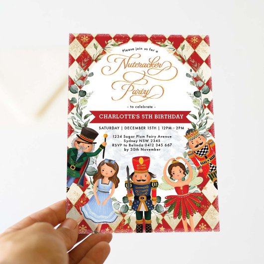 Festive Red Gold Nutcracker Party Birthday Kaart