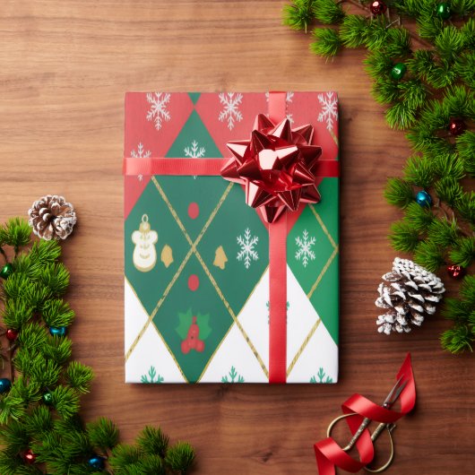 Festive Red & Green Argyle Cheer Christmas Cadeaupapier (Feestdagen Geschenken)