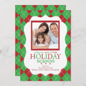 Festive Red & Green Argyle Holiday-fotokaart Kaart (Voorkant / Achterkant)