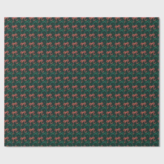 Festive Red & Green Coquette Bows Pattern Cadeaupapier (Vlak)