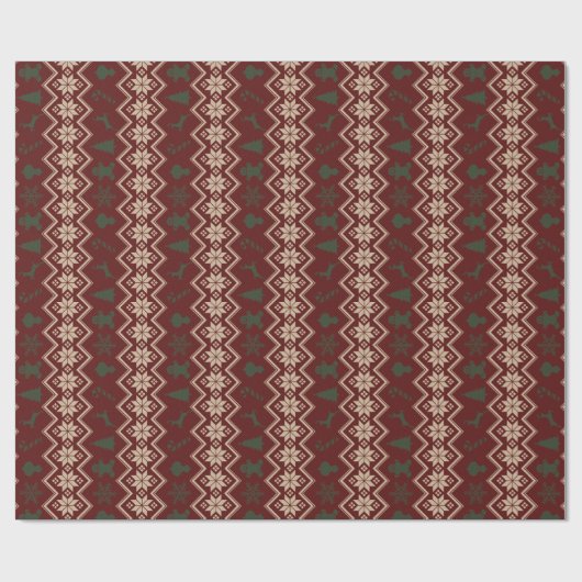 Festive Red, Green & Cream Cozy-kerstpatroon Cadeaupapier (Vlak)