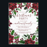 Festive Red Green Floral Ivy Waterverf Kerstmis Kaart<br><div class="desc">Deze elegante, feestelijke en feestelijke kerstfeestelijke uitnodiging is perfect voor het winterseizoen. Het is voorzien van een kerstfeestvibe met handbeschilderd ruw, folie gouden folie en bosgroene landpunten, bloemen, ivoren, heilige bessen, en bladeren boven op een eenvoudige witte achtergrond aan de voorkant en de rode achtergrond aan de achterkant. Het is...</div>