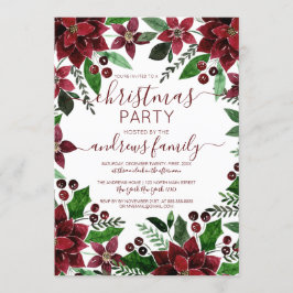 Festive Red Green Floral Ivy Waterverf Kerstmis Kaart