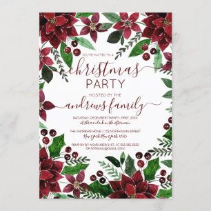 Festive Red Green Floral Ivy Waterverf Kerstmis Kaart