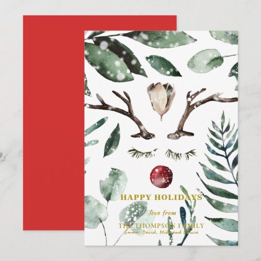 Festive Red Green Foliage Eucalyptus Magnolia Feestdagenkaart (Voorkant / Achterkant)