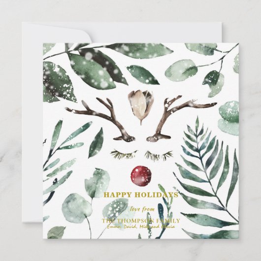 Festive Red Green Foliage Eucalyptus Magnolia Feestdagenkaart (Voorkant)