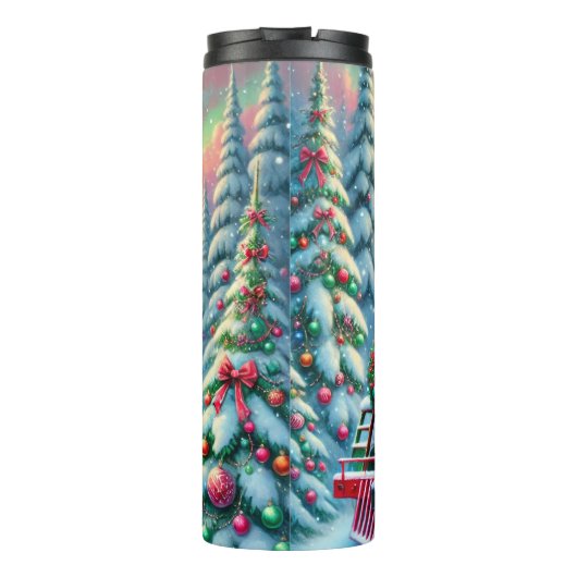 Festive Red Green Forest Train Thermosbeker (Achterkant)