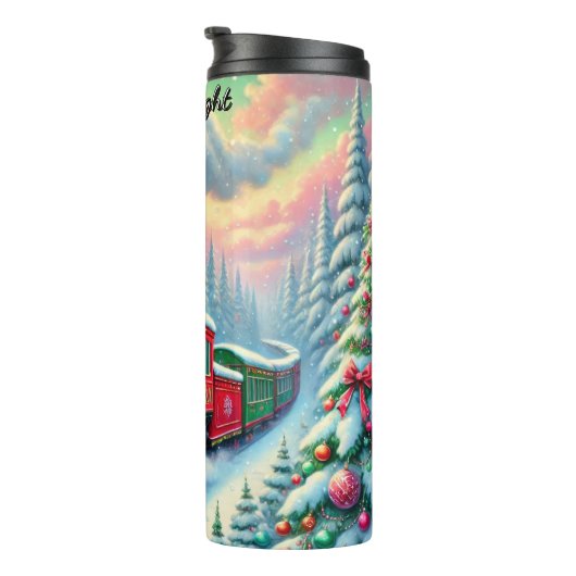 Festive Red Green Forest Train Thermosbeker (Geroteerd rechts)
