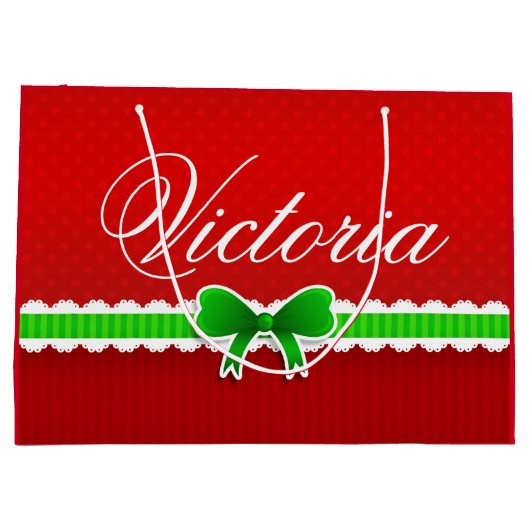 Festive Red Green-kerstontwerp - Aangepaste naam Large Cadeautasje