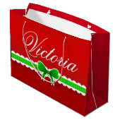 Festive Red Green-kerstontwerp - Aangepaste naam Large Cadeautasje (Achterkant Gekanteld)