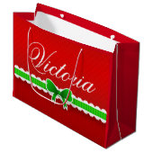 Festive Red Green-kerstontwerp - Aangepaste naam Large Cadeautasje (Voorkant Gekanteld)