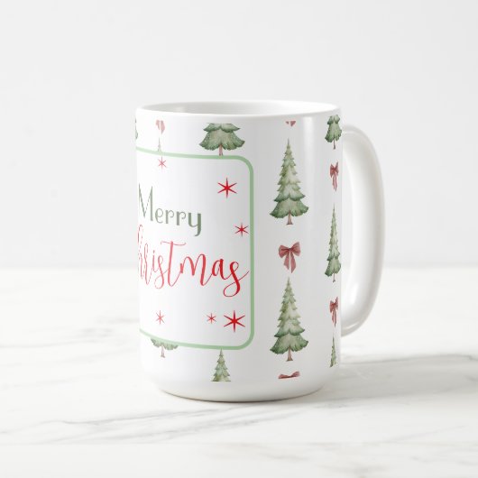 Festive Red Green Merry Christmas Mug Koffiemok (Voorkant rechts)