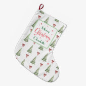 Festive Red Green Merry Christmas Name Stocking Grote Kerstsok (Voorkant (Hangend))