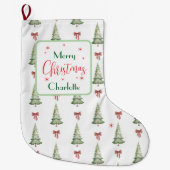Festive Red Green Merry Christmas Name Stocking Grote Kerstsok (Voorkant)