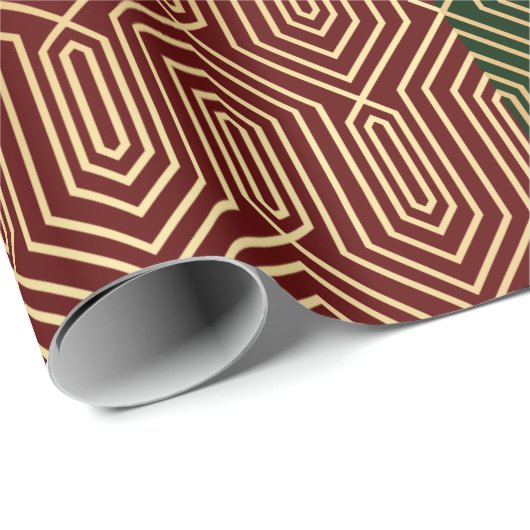 Festive Red/Green Modern Art Deco Gold Pattern 108 Cadeaupapier (Rol Hoek)